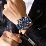 POEDAGAR Black and Silver Men's Chronograph Quartz Watch